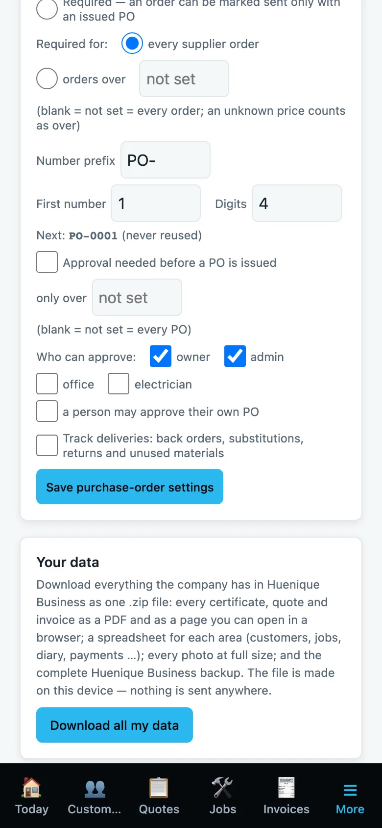The Your data panel with a Download all my data button